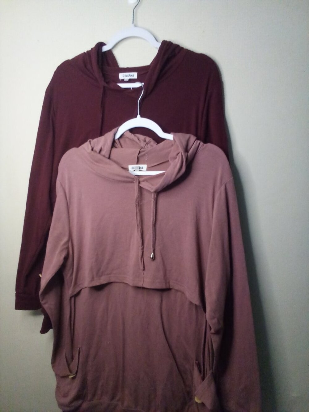 Ginkana Nursing Top Pullover Hood Shirt Women XL Lot of 2 Pocket Pink Red